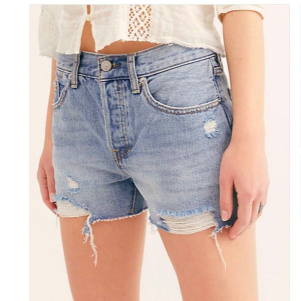 Free People We the Free Sofia Distressed Denim Shorts